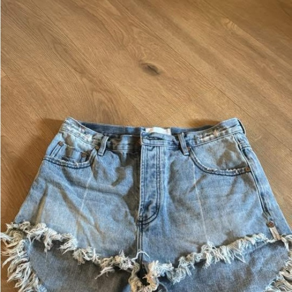 One Teaspoon Light Blue Frayed Denim Shorts